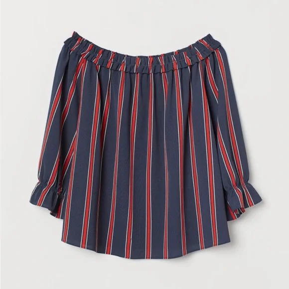 New | Striped stylish off shoulder H&M top - Picture 4 of 5